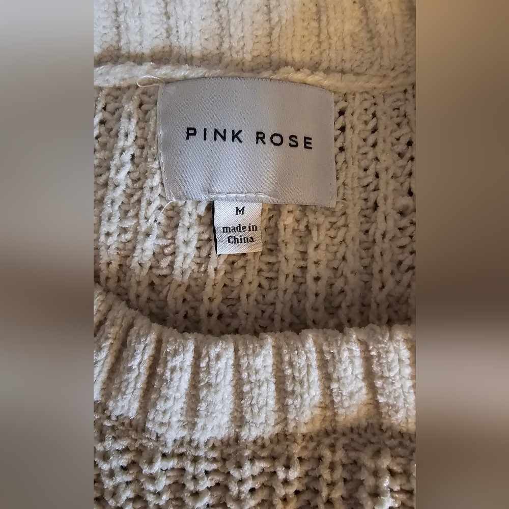 Pink Rose Striped Cropped Sweater Multicolor Crewneck Slouchy Knit - Picture 2 of 3